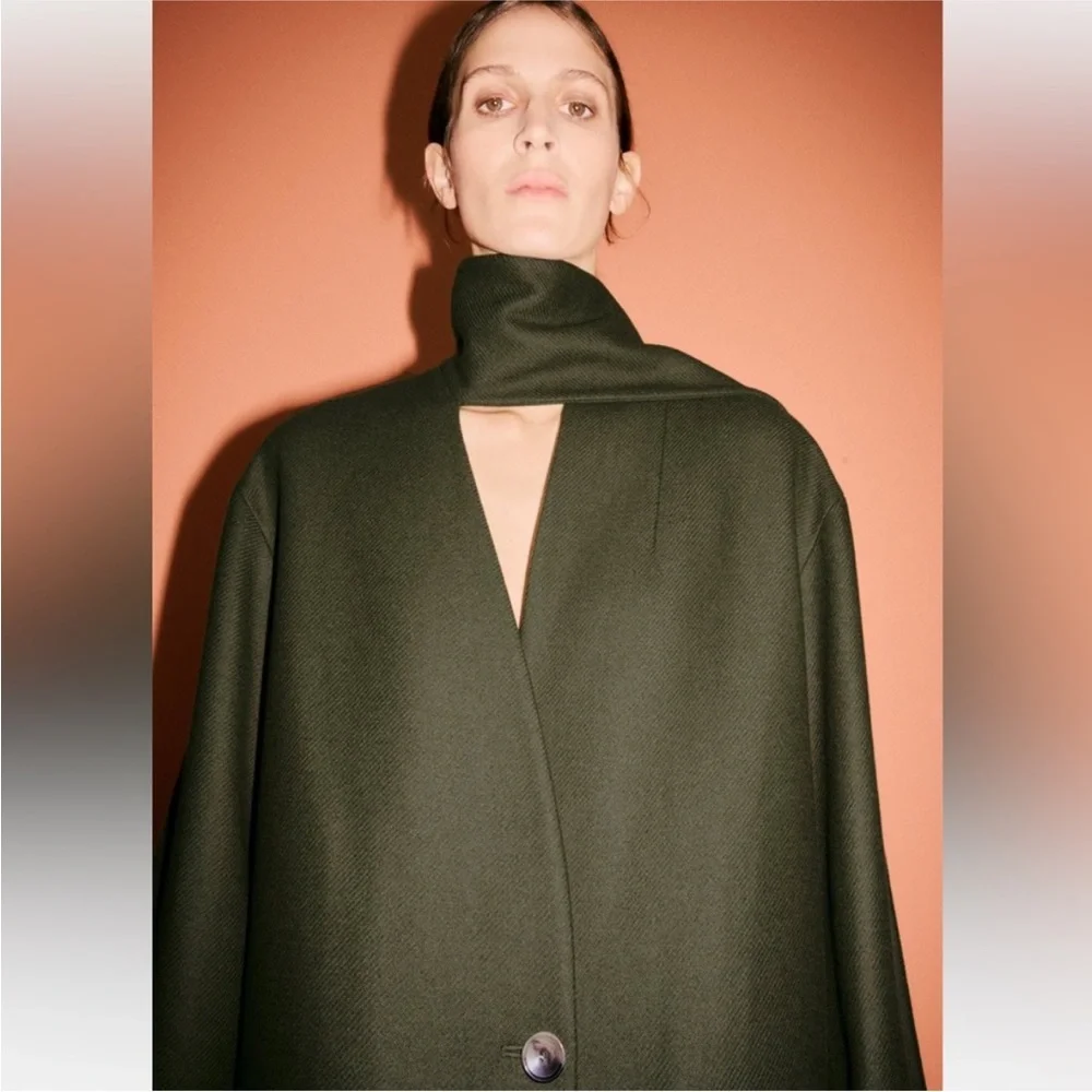 Viral Zara Coat with Scarf Wool, Olive Green. Sz xs/s - Picture 5 of 16